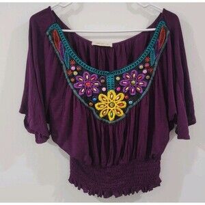 Arden B Womens Top Size Small Beaded Floral Whimsigoth‎ Fairy Grunge Hippie Boho